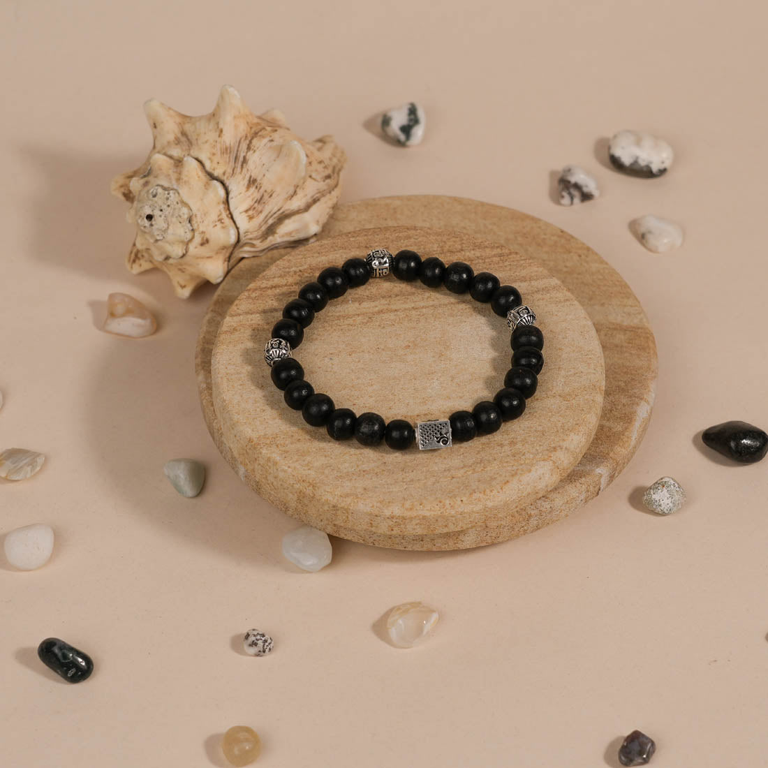 Authentic Ebony Karungali with Shree Hari Silver Beads Bracelet