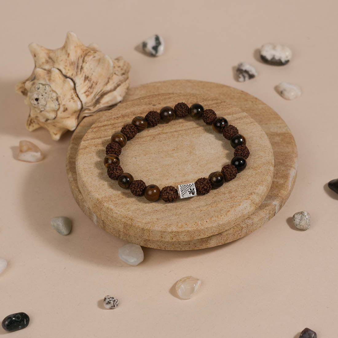 Rudraksha with Tiger Eye Stone Bracelet - Second Image