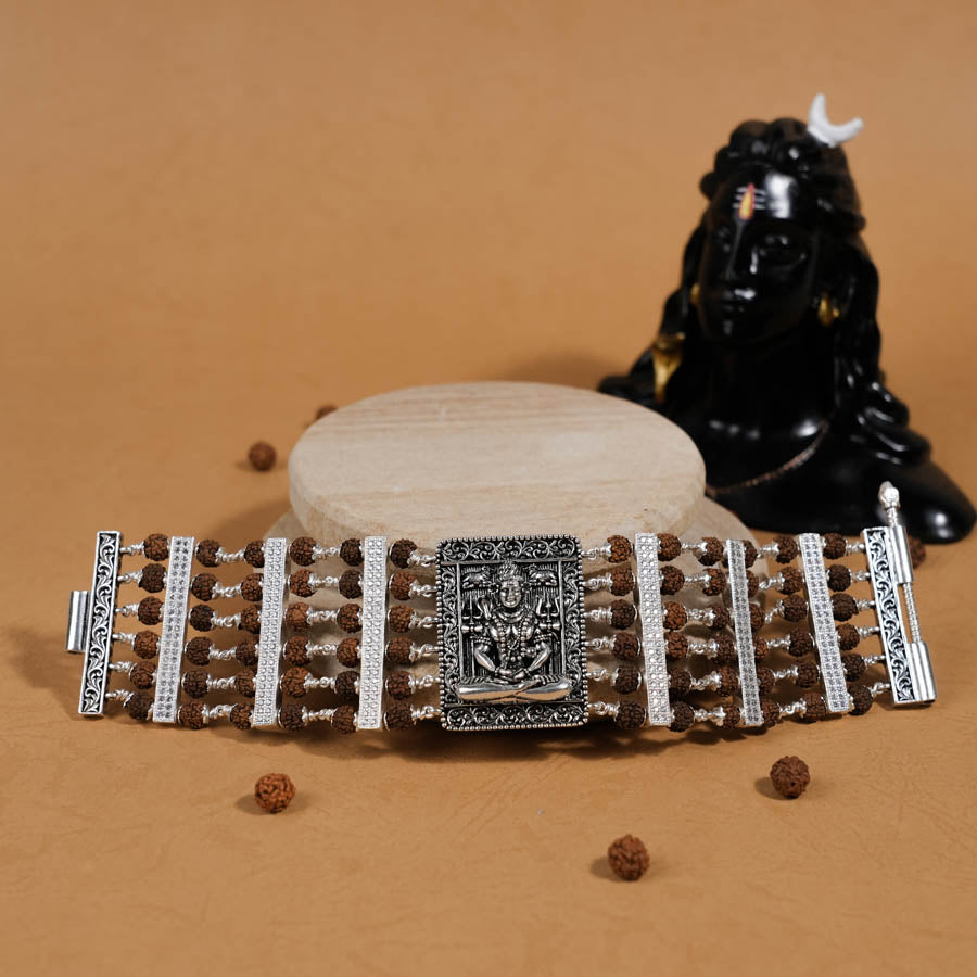 Authentic Rudraksha Silver Shiva Brooch Six Lines Bracelet