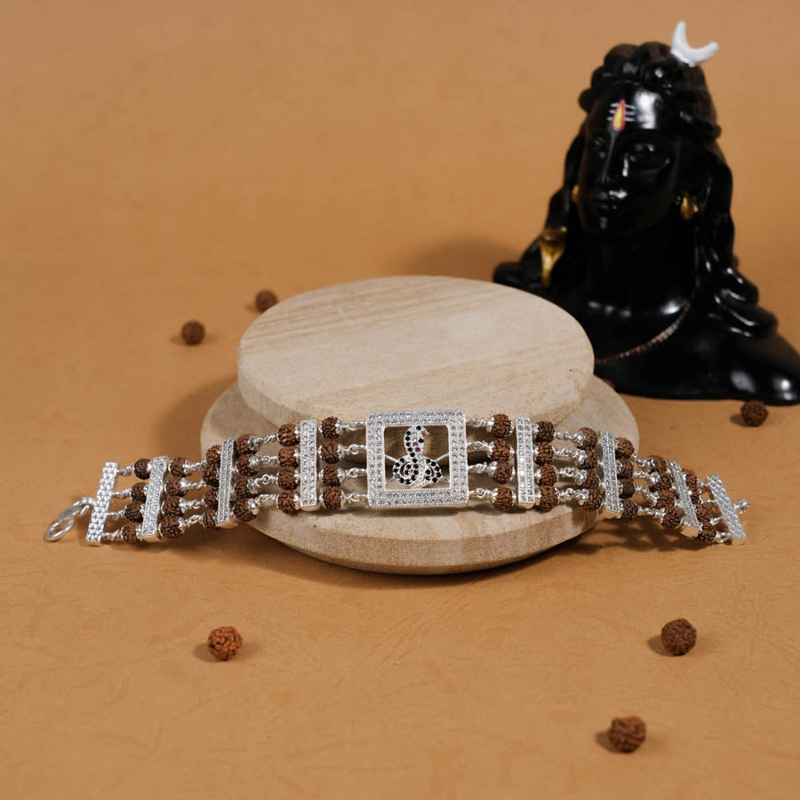 Authentic Rudraksha Silver Goga Four Line Bracelet