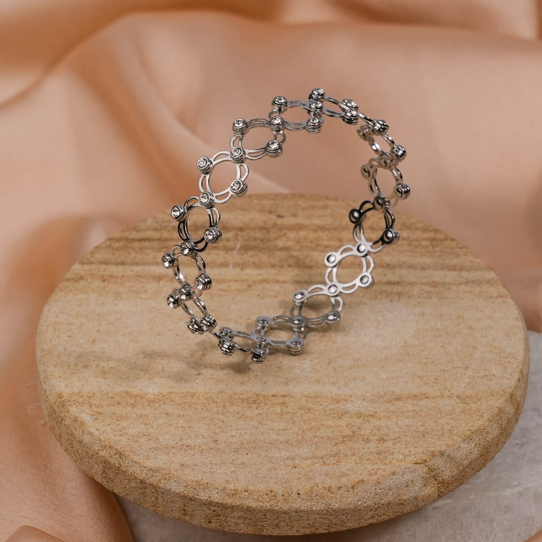 Silver Ring Cum Bracelet with Stone for Women