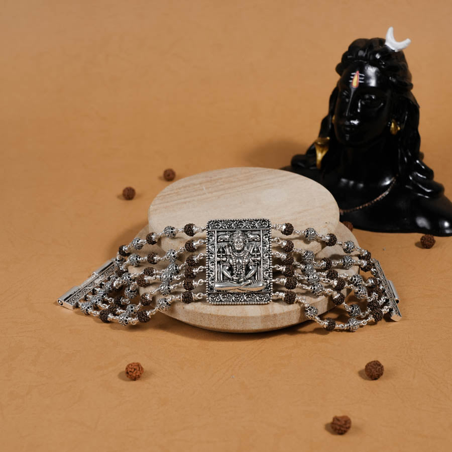 Authentic Rudraksha Silver Shiva Six Lines Bracelet
