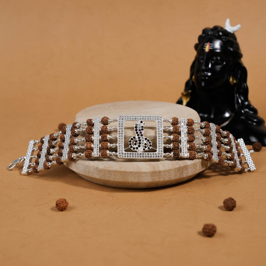 Authentic Rudraksha Silver Goga Five Lines Bracelet