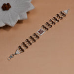 Authentic Rudraksha Silver Shree in Red Triple Line Bracelet