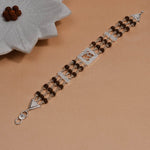 Authentic Rudraksha Silver Om in Diamond Square Triple Line Bracelet