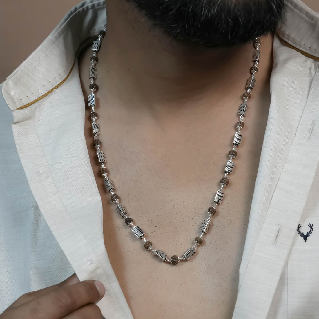 Buy Rudraksha Silver Mala (Triangle Beads)