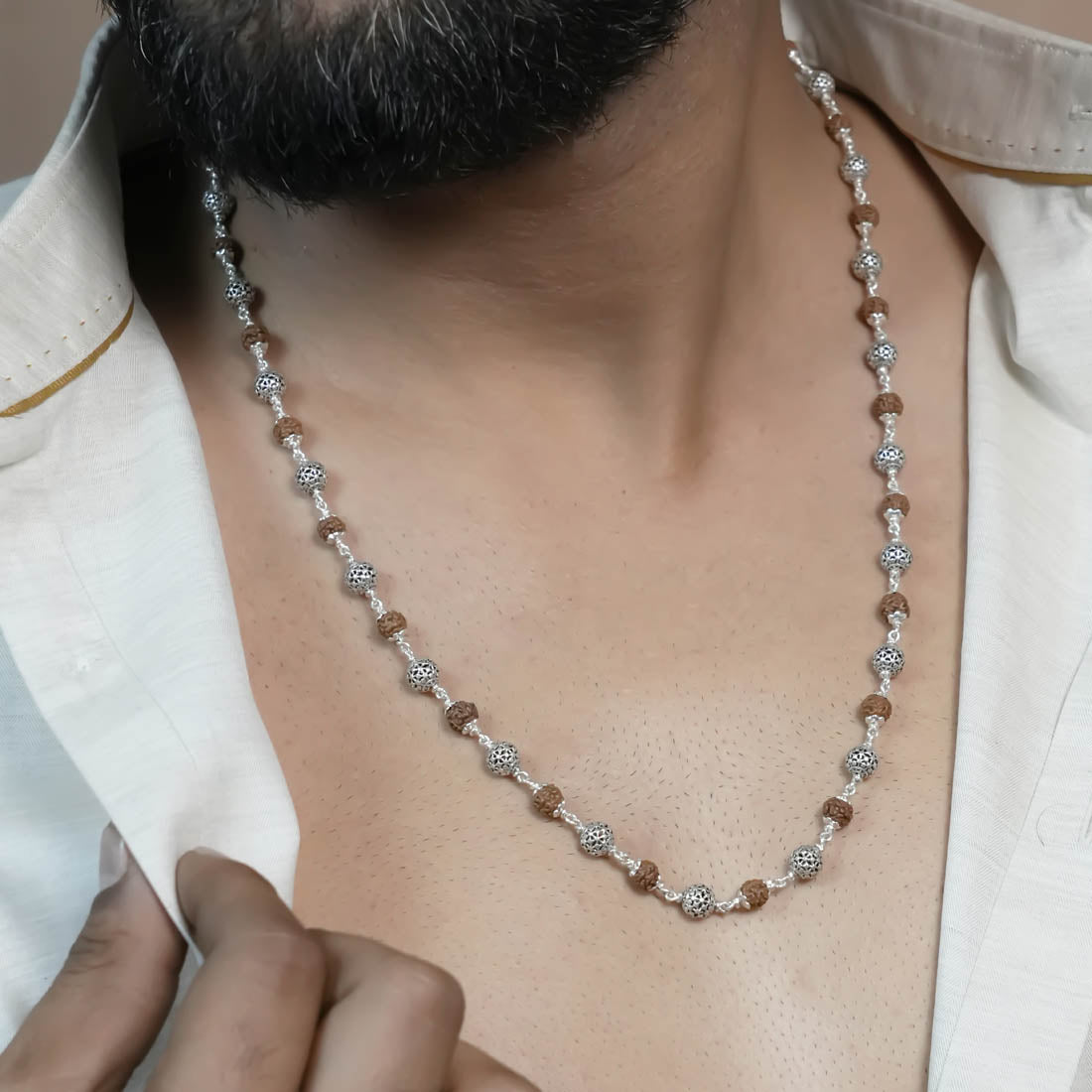 Buy Rudraksha Silver Mala (Round Beads)
