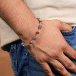 Authentic Rudraksha and Cylindrical Silver Beads Bracelet