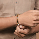 Organic Tiger Eye Stone with Om Namah Shivay Silver Beads Bracelet