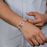 Orignal Rudraksha Silver Three Om in Red Brooch Bracelet
