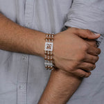 Orignal Rudraksha Silver Om in Diamond Square Triple Line Bracelet