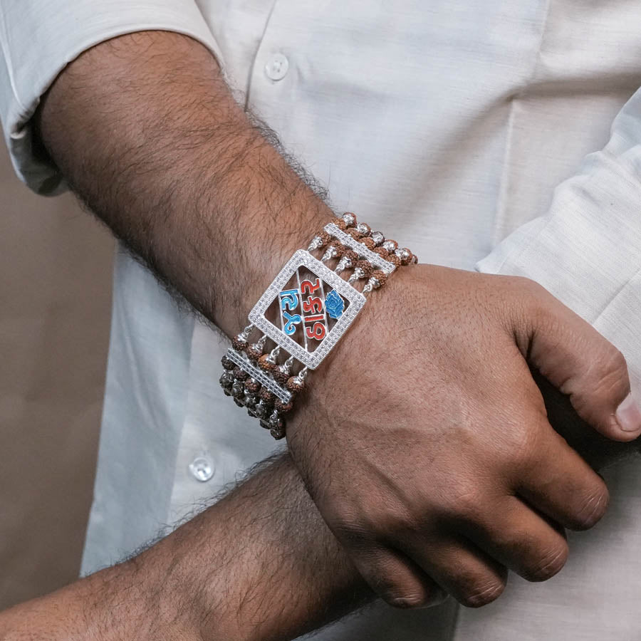 Rudraksha Silver Jay Thakar Five Lines Bracelet