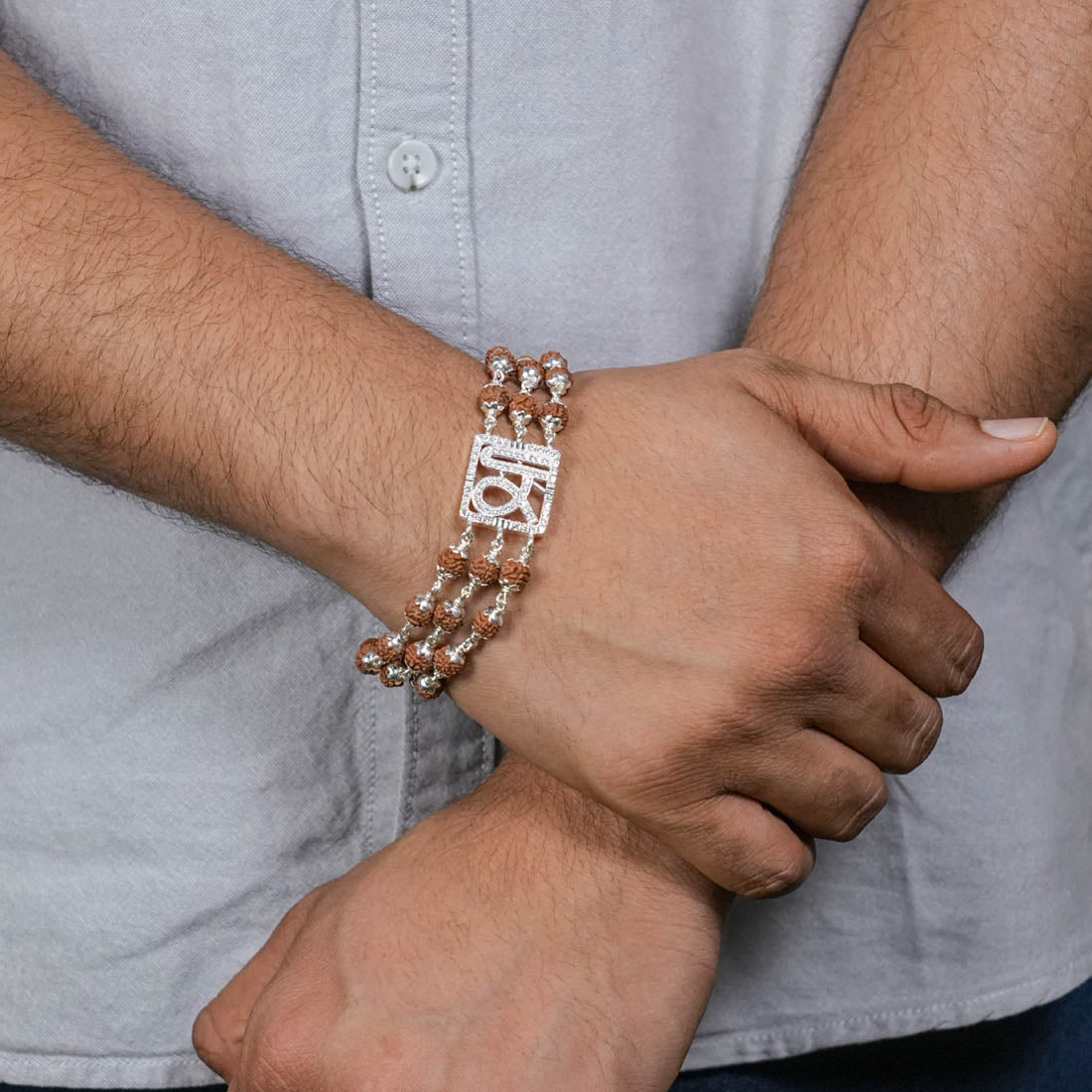 Orignal Rudraksha Silver Shree Triple Line Bracelet