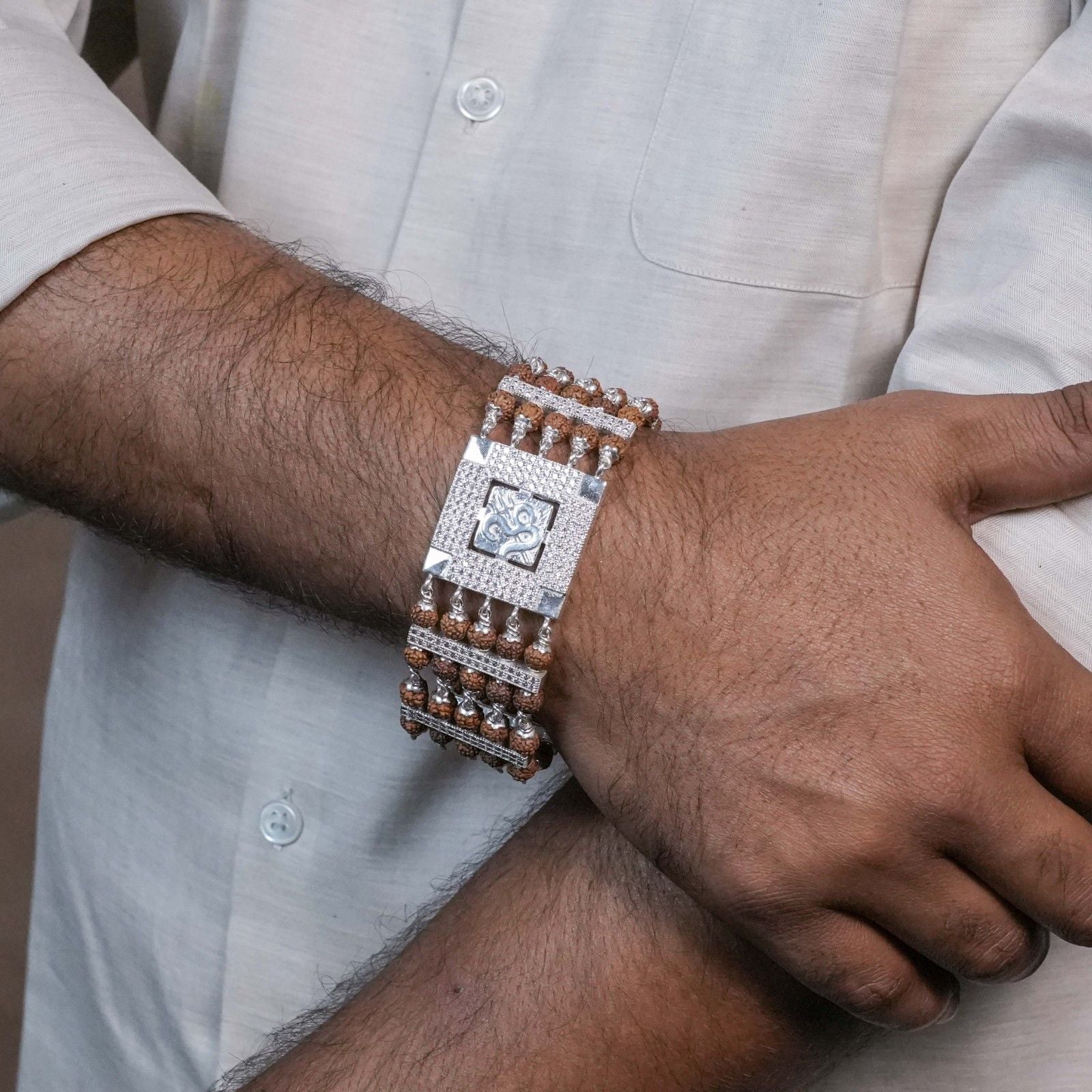 Premium Om Trishul Five Row Rudraksha Bracelet