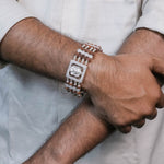 Orignal Rudraksha Silver Roaring Lion Four Line Bracelet