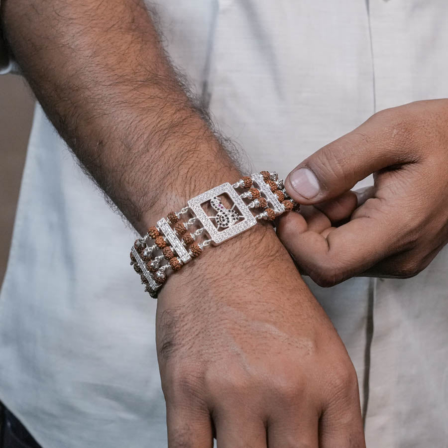 Rudraksha Silver Goga Four Line Bracelet