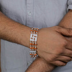 Orignal Rudraksha Silver Swastik Brooch Triple Line Bracelet