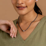 Orignal Black Beads Mangal Sutra with Beaded Silver Circular Pendant for Women