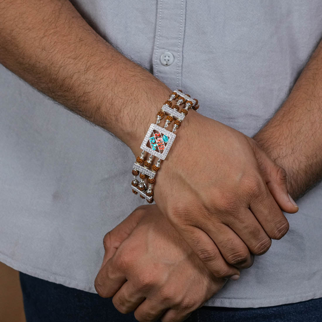 Rudraksha Silver Jay Thakar Brooch Bracelet