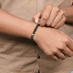 Organic Black Rudraksha with Om Namah Shivay Silver Beads Bracelet