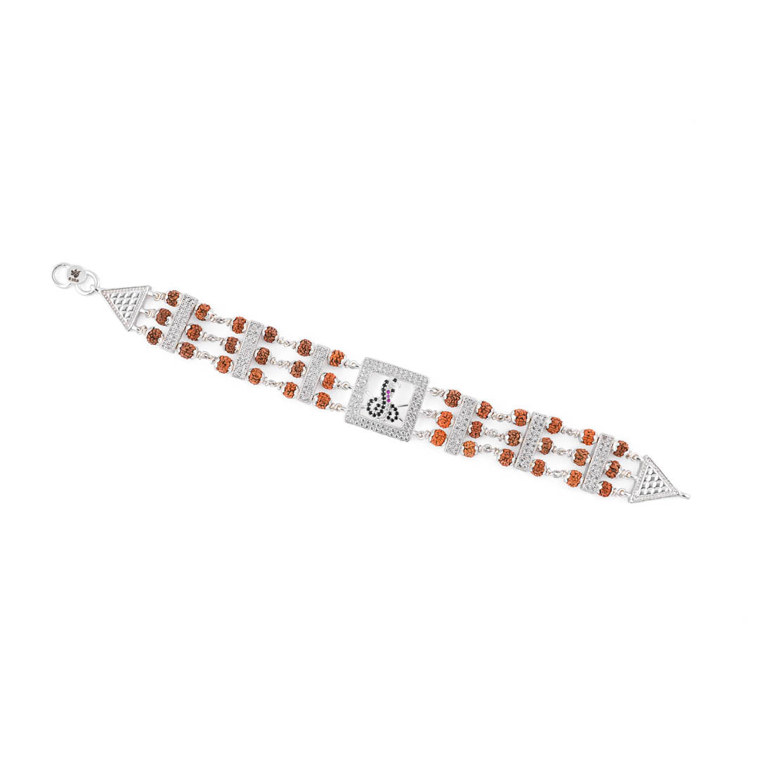 Rudraksha Silver Daimond Goga Tripel Line Bracelet