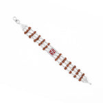 Triple Line Red Swastik Silver Rudraksha Bracelet