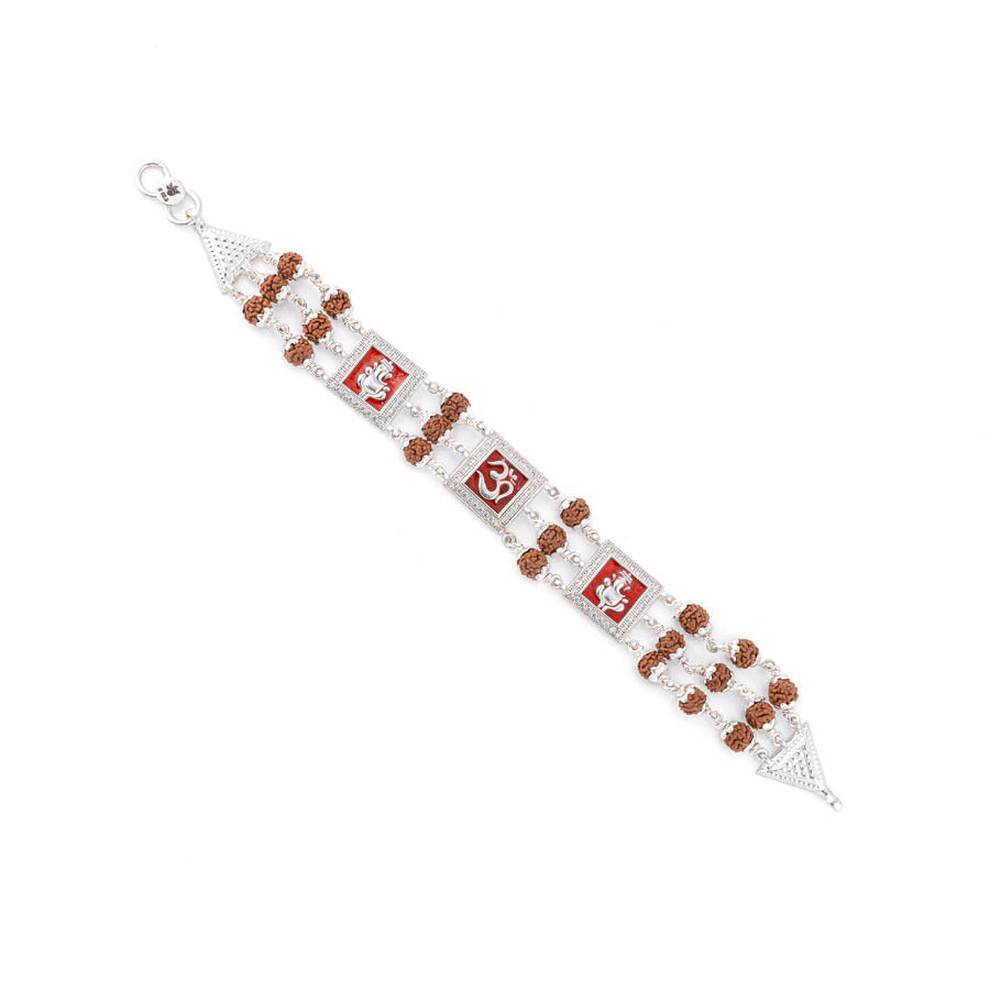 Premium Om Ganesh Triple Row Rudraksha Bracelet