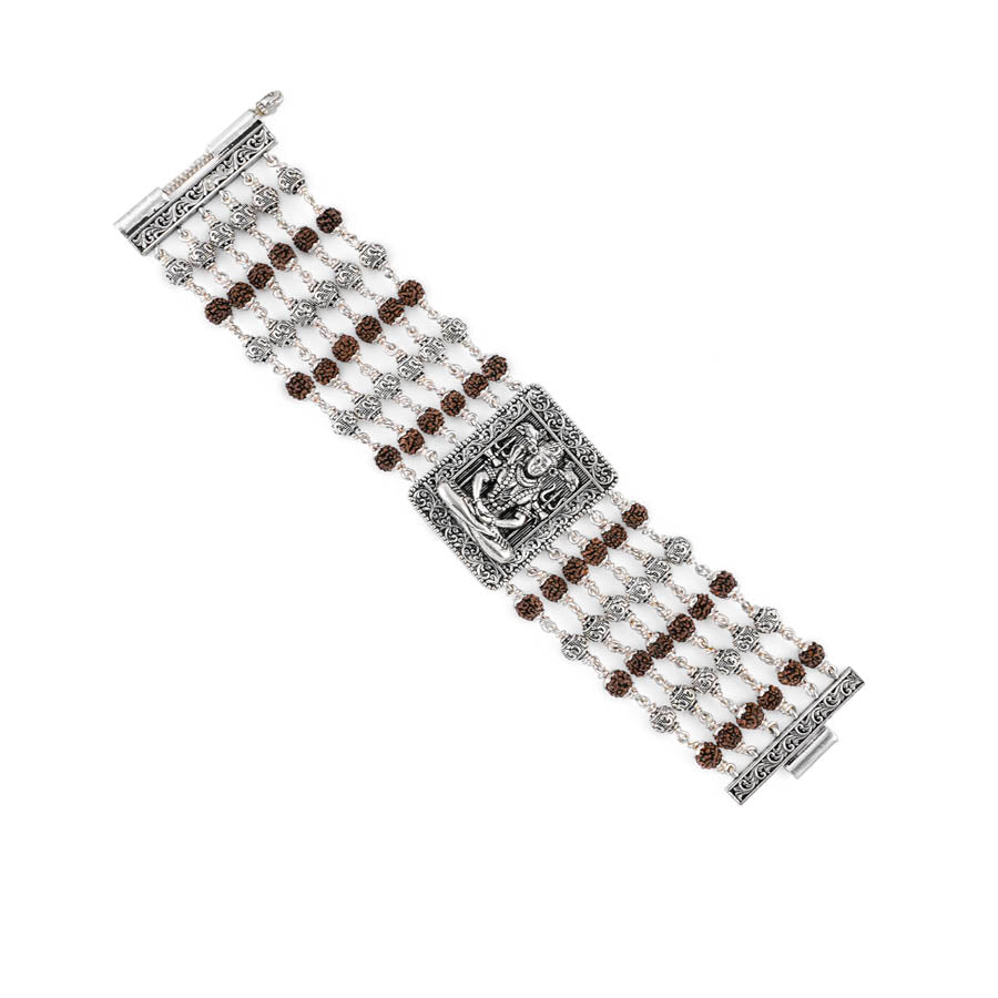 Rudraksha Silver Shiva Six Lines Bracelet