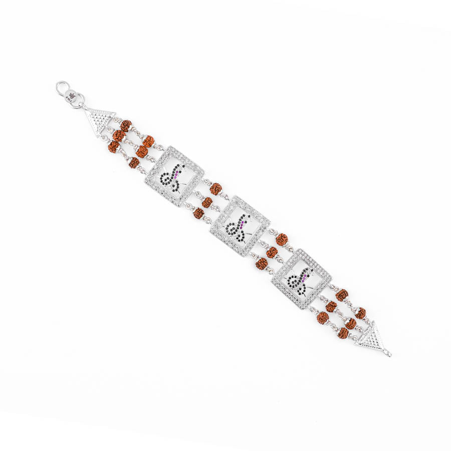 Rudraksha Silver Three Goga Brooch Bracelet