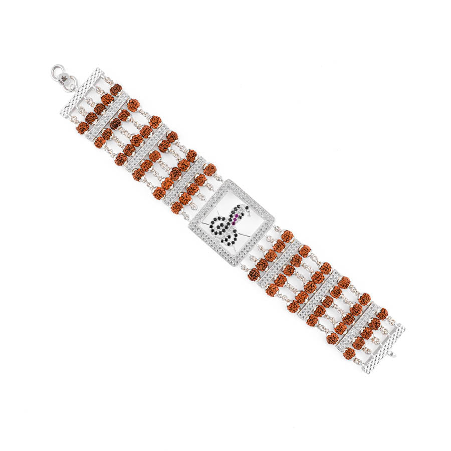 Rudraksha Silver Goga Five Lines Bracelet