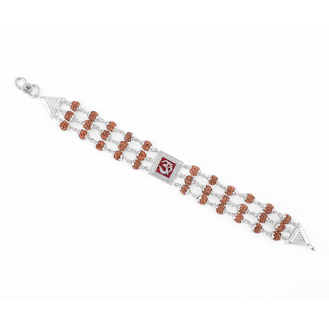 Rudraksha Silver Om in Red Triple Line Bracelet