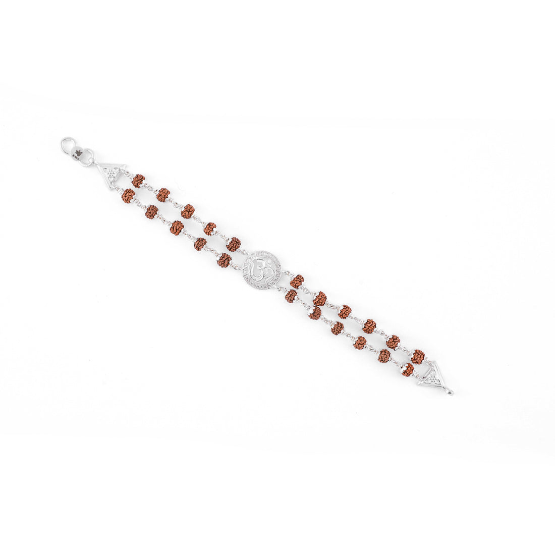 Classy Silver Rakhi with Rudraksha and Om in the Middle, Double Line Design