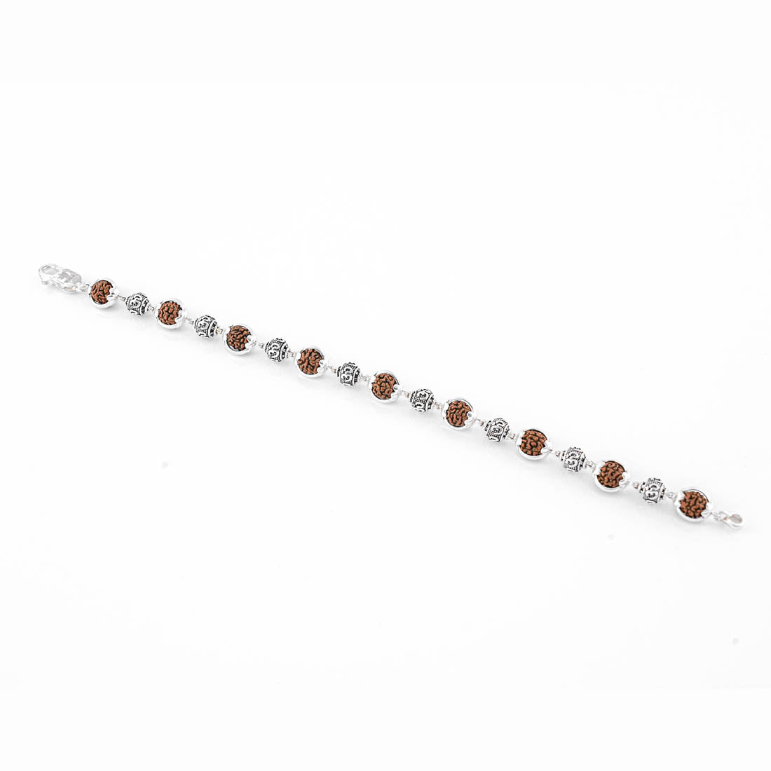 Rudraksha Silver Om Beads Capping Bracelet