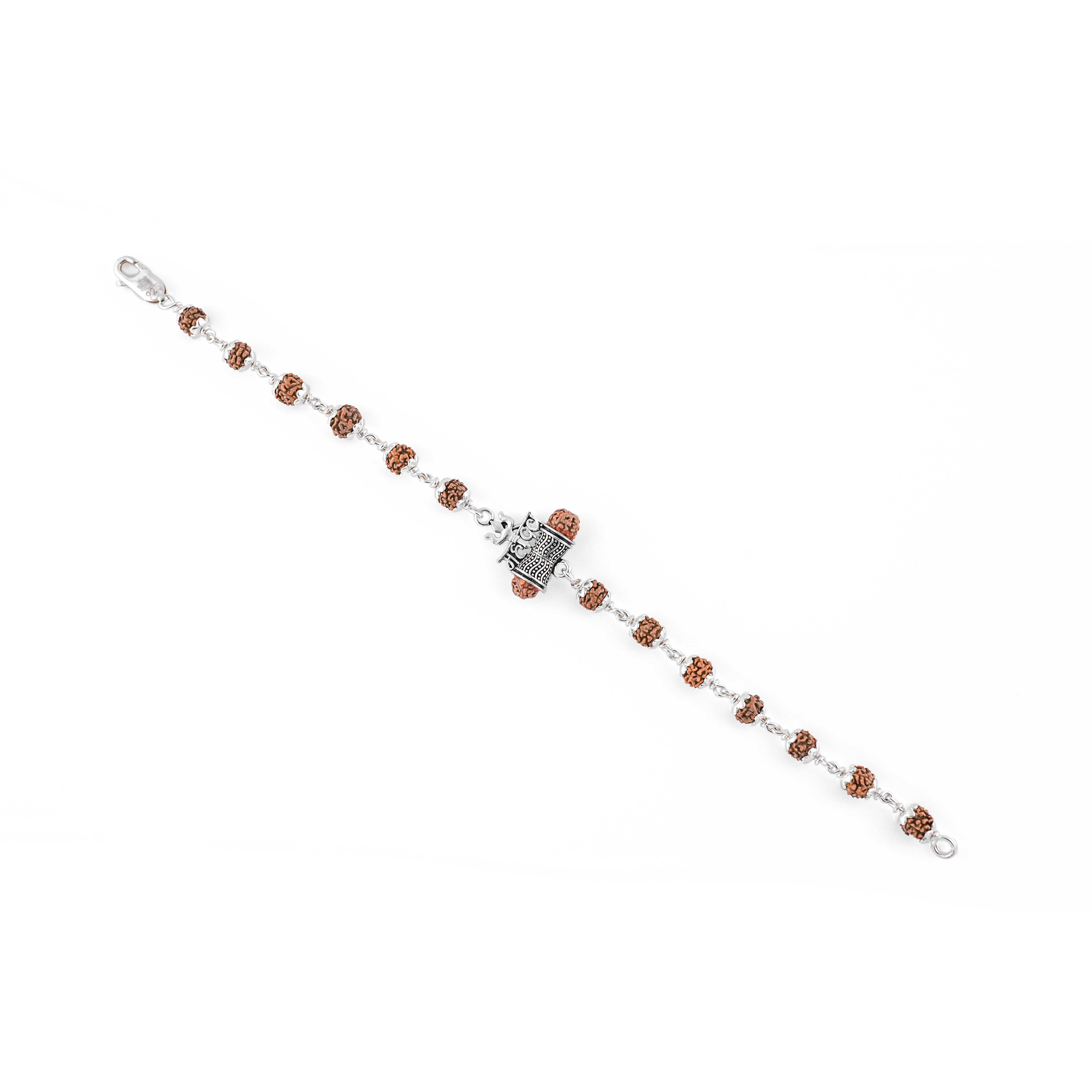 Authentic Rudraksha Silver Trishul With Mahadev Bracelet