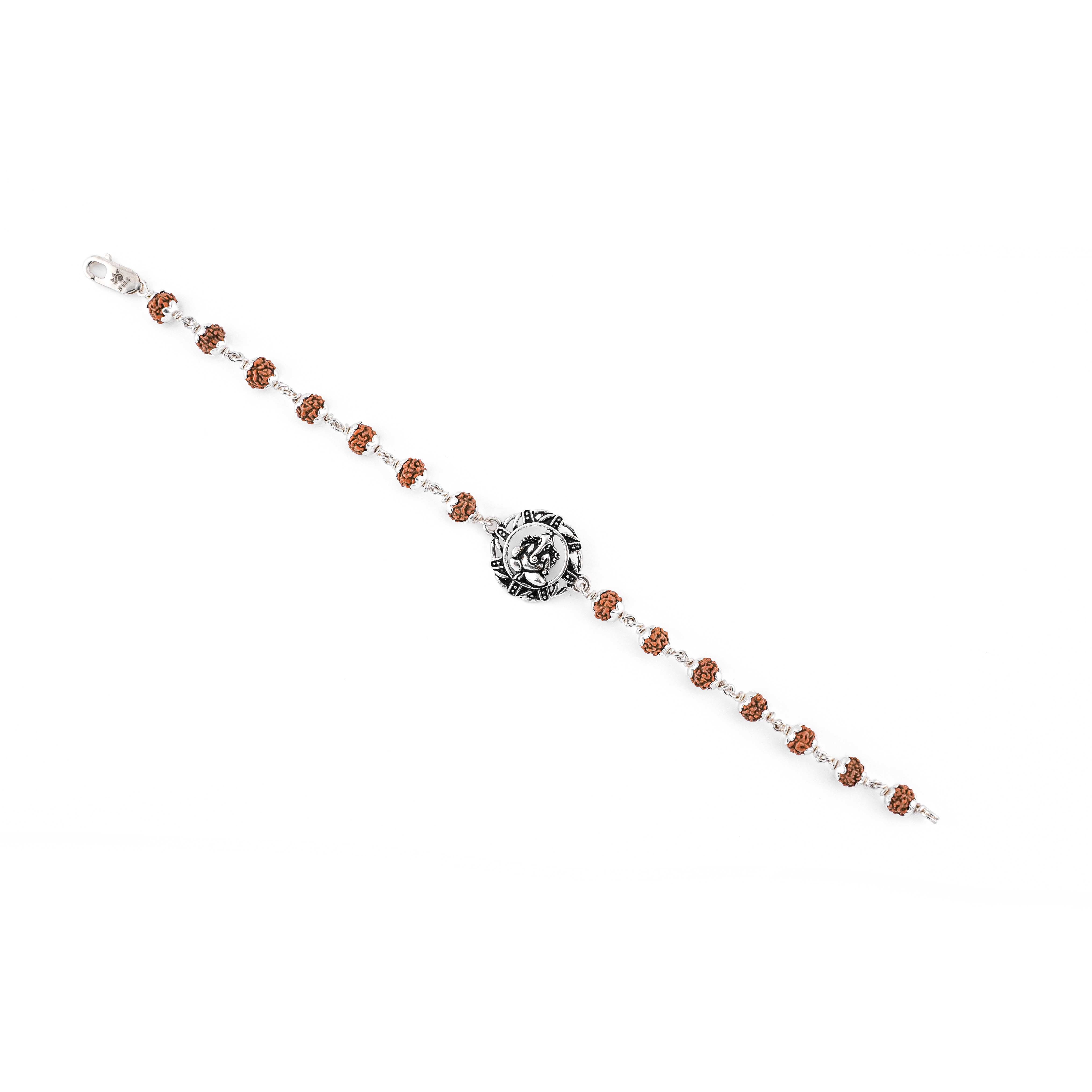 Original Rudraksha Ganesh Silver Bracelet