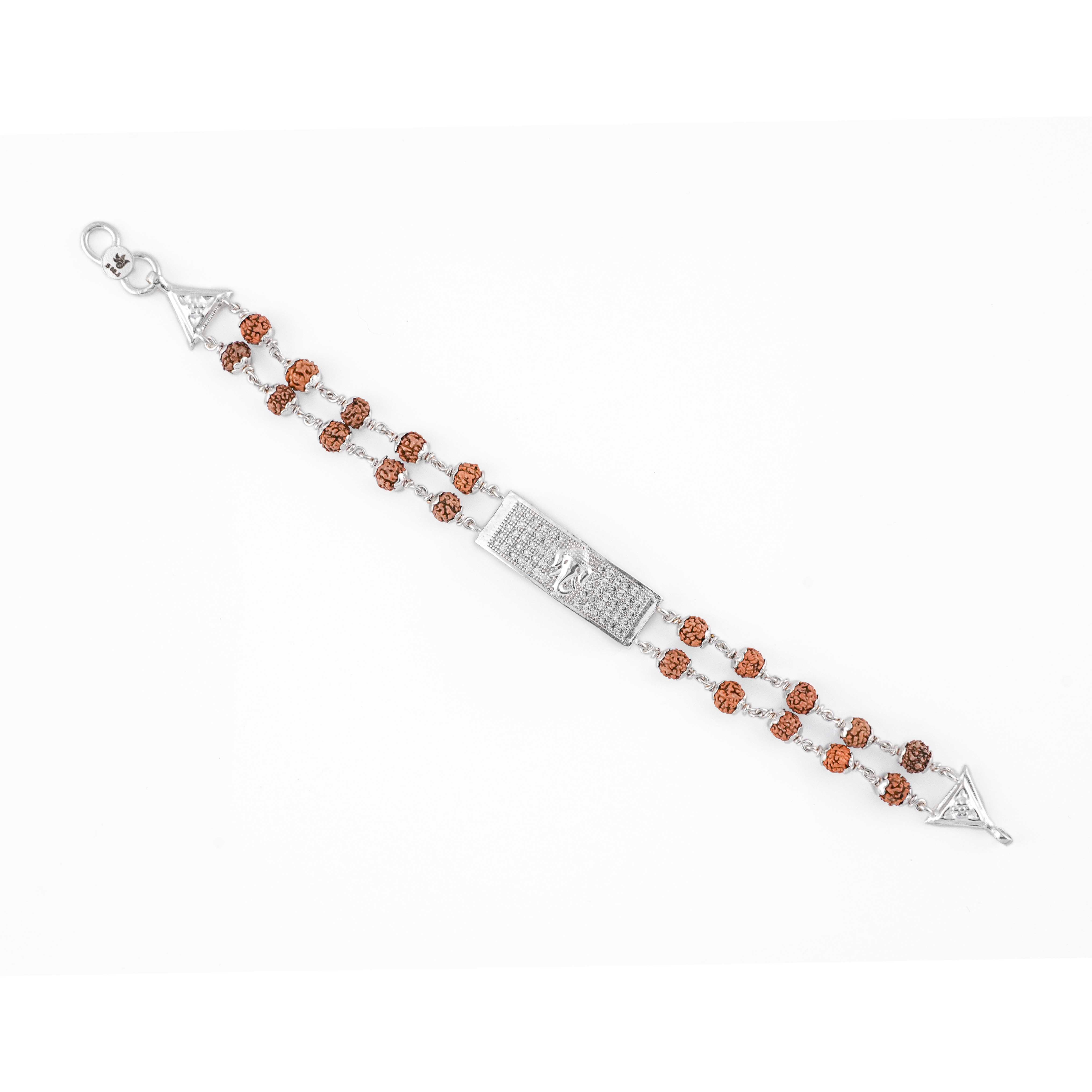 Original Rudraksha Silver Ganesh Rectangle Double Line Bracelet