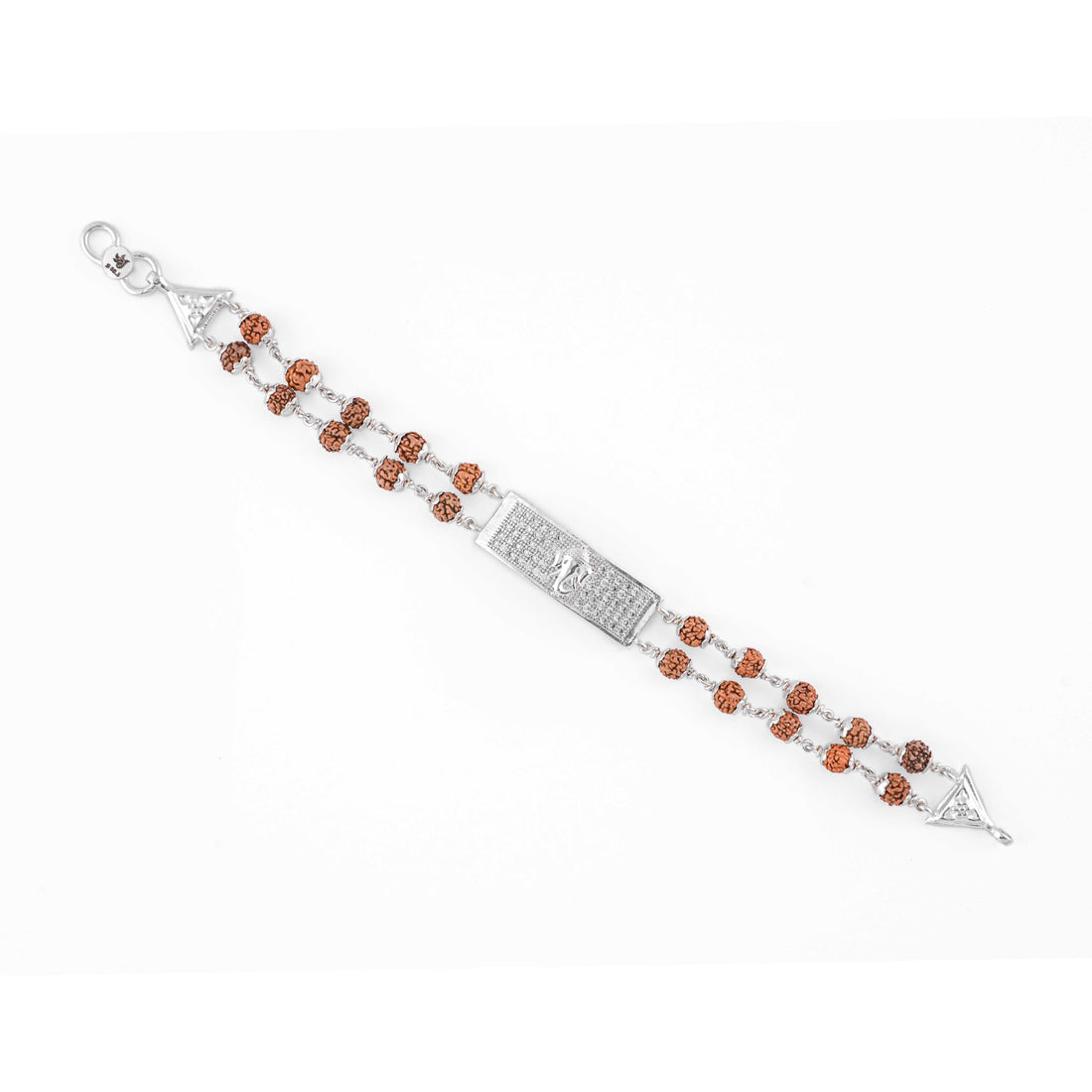 Rudraksha Silver Ganesh Rectangle Double Line Bracelet