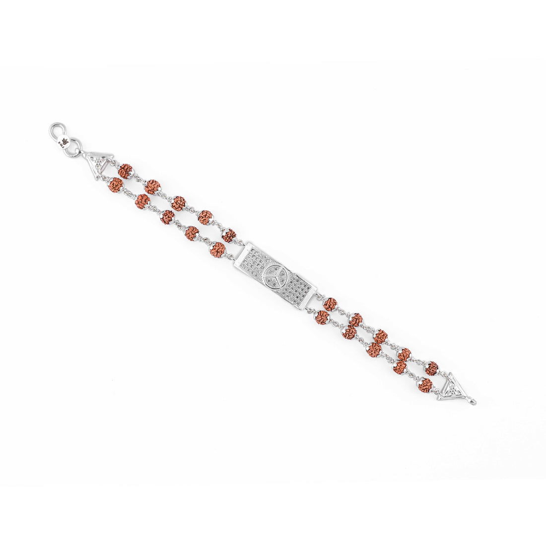 Rudraksha Silver Mercedes Symbol Double Line Bracelet