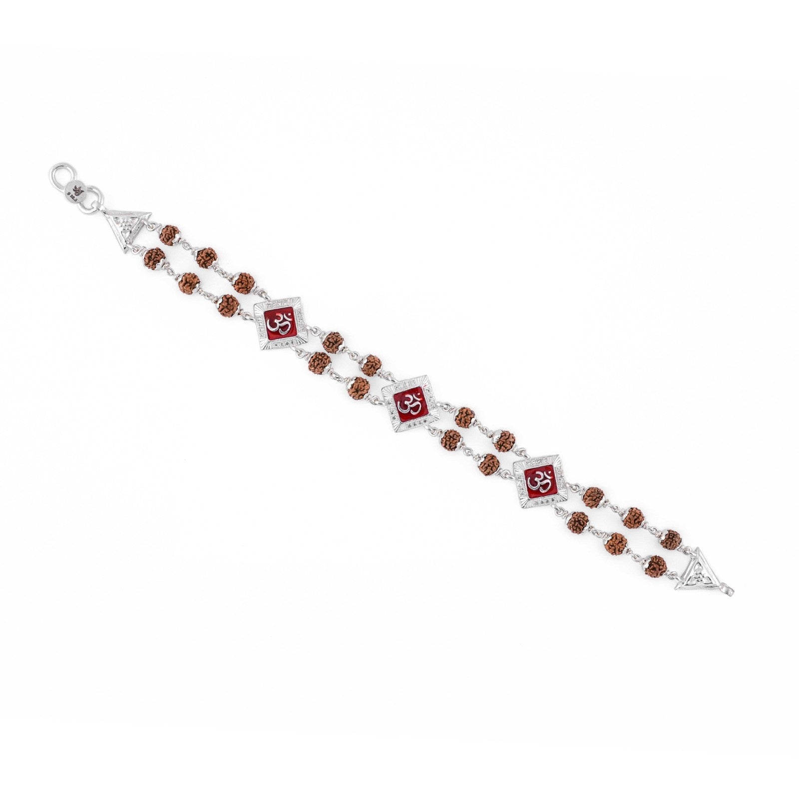 Pure Om Three Rhombus Silver Rudraksha Bracelet