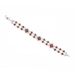 Silver Rakhi with Rudraksha, Om, and Three Rhombus Brooches, Double Line Design