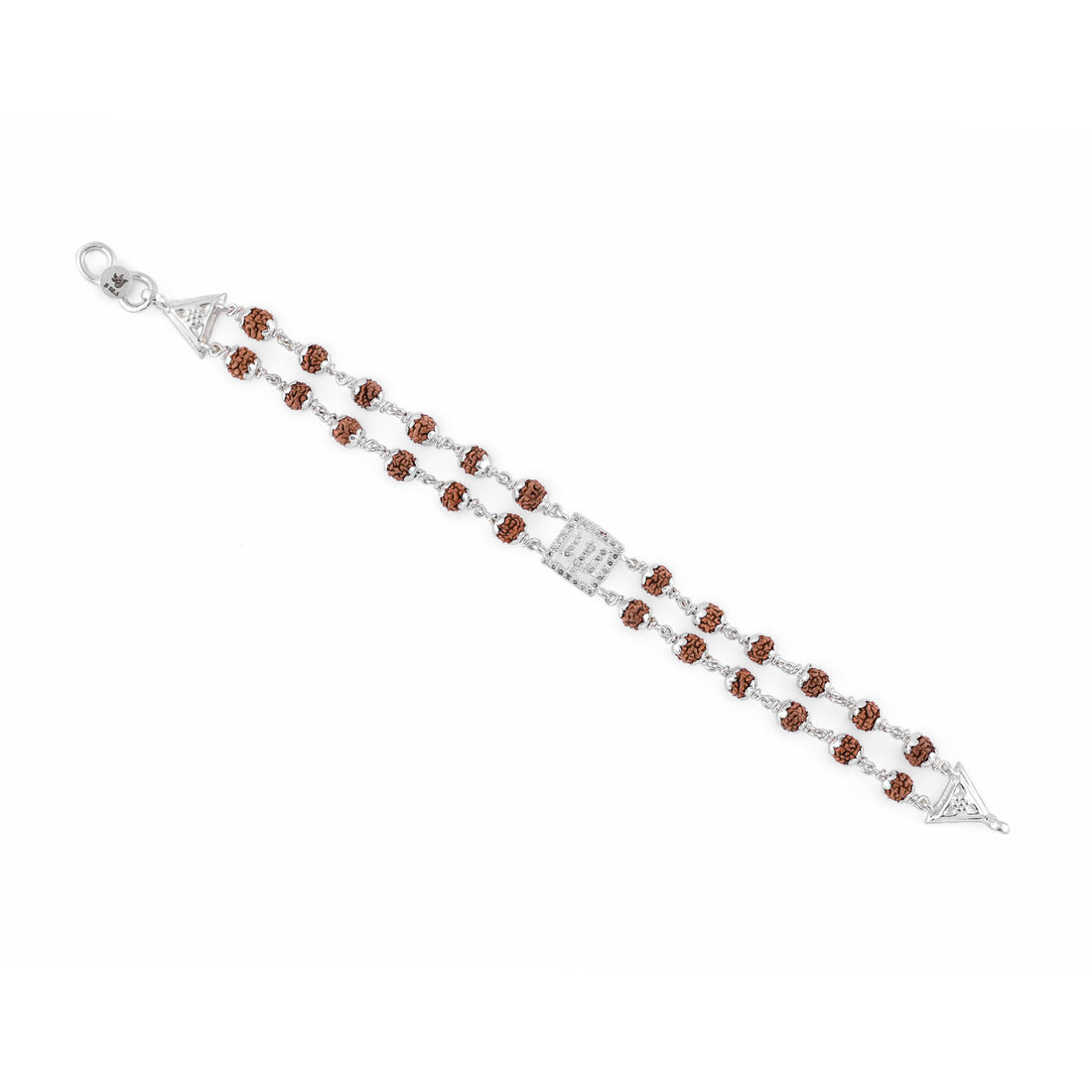 Rudraksha Silver Trishul Symbol in Square double line Bracelet