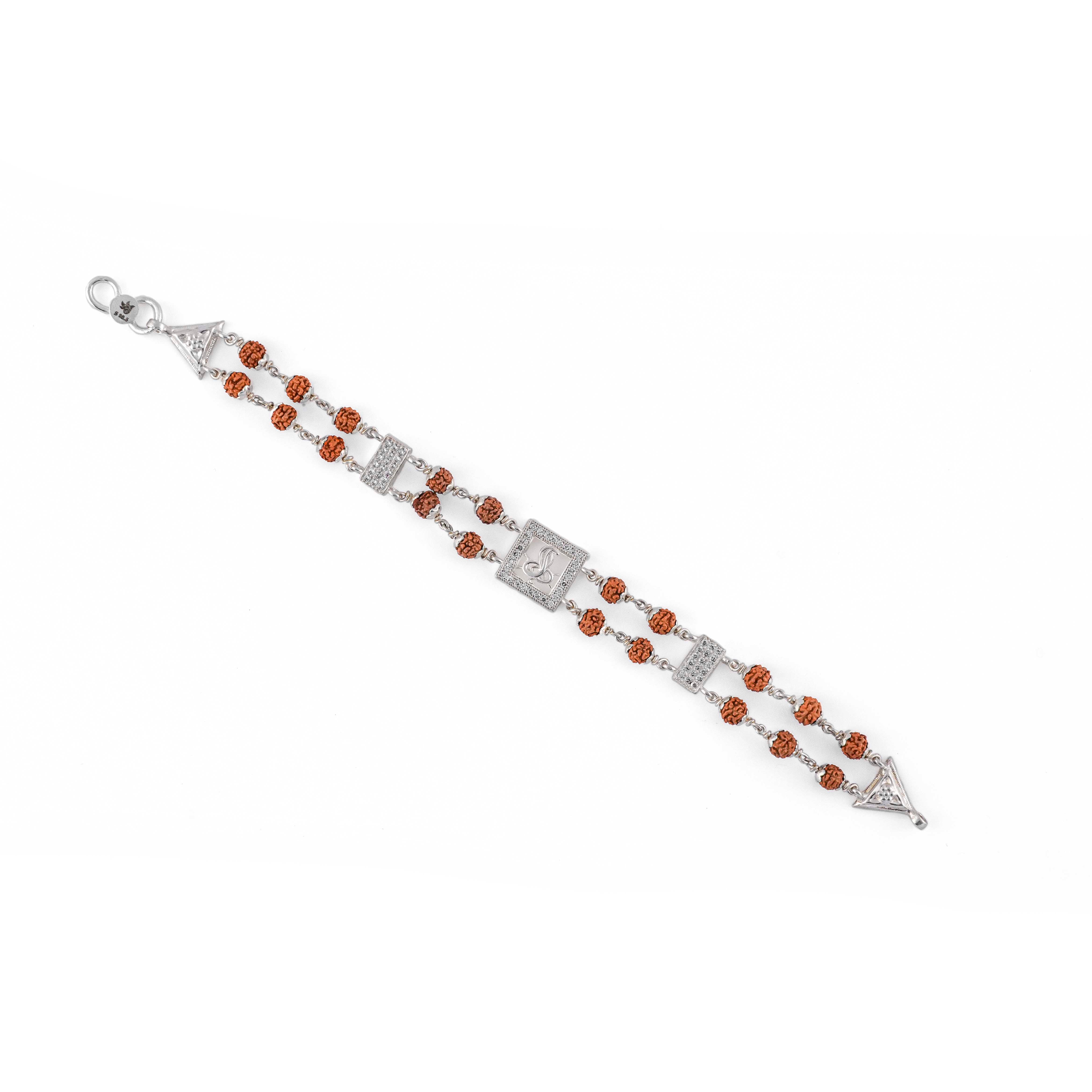 Rudraksha Silver Bracelet with Central Naag Double Line