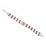 Silver Rakhi with Rudraksha, Om in Round Shape, Double Line Bracelet