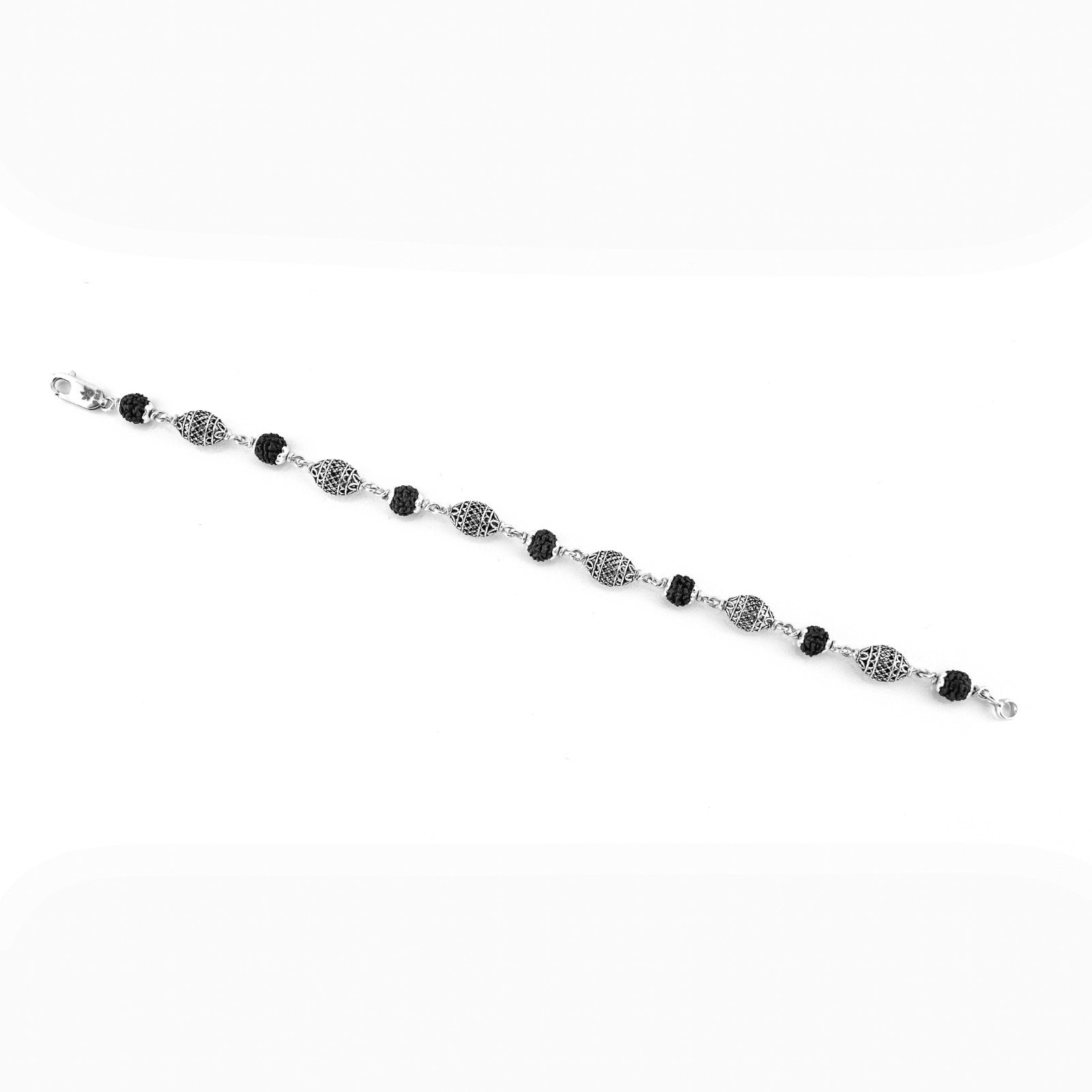 Rudraksha and Cylindrical Silver Beads Bracelet