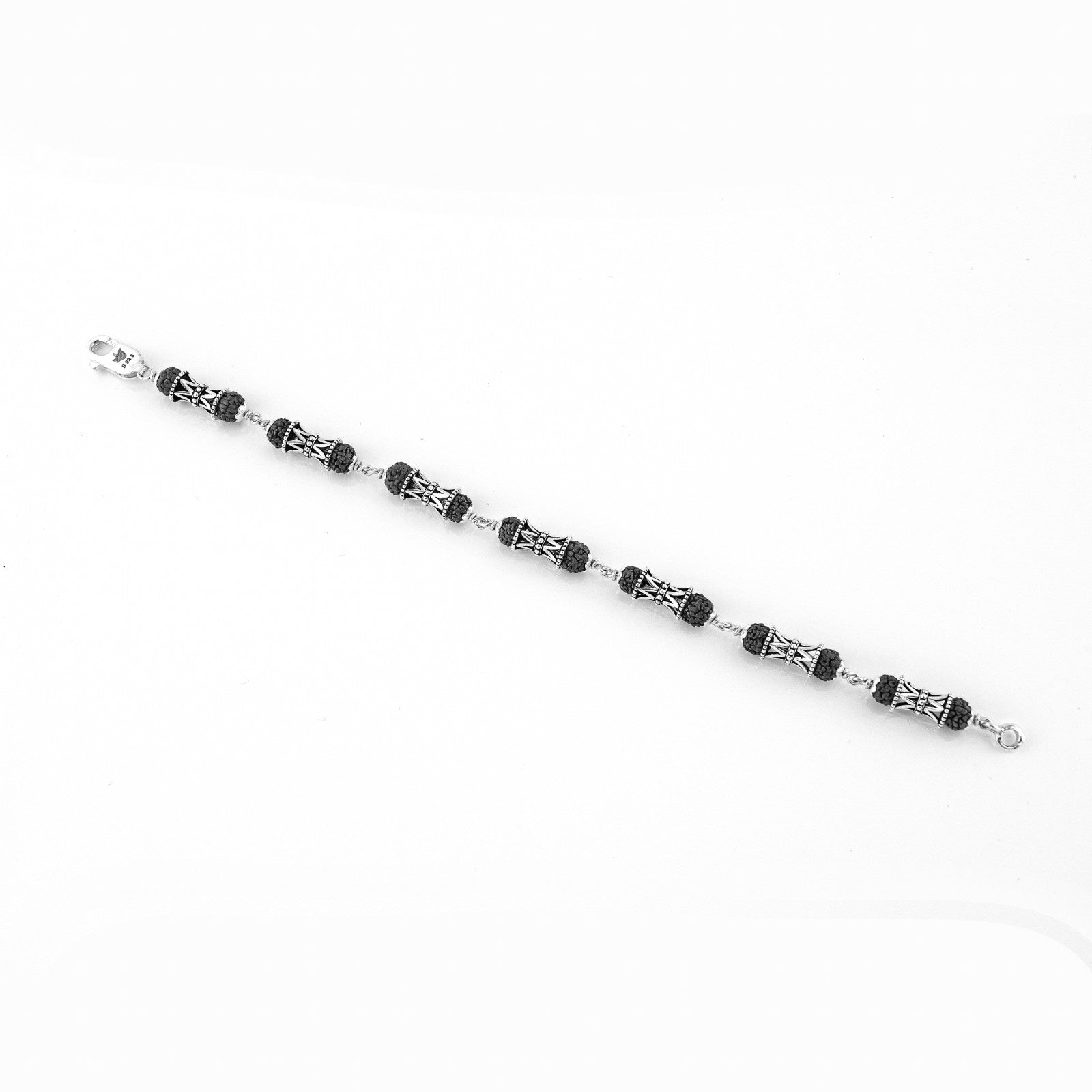 Black Rudraksha Silver Damaru Bracelet