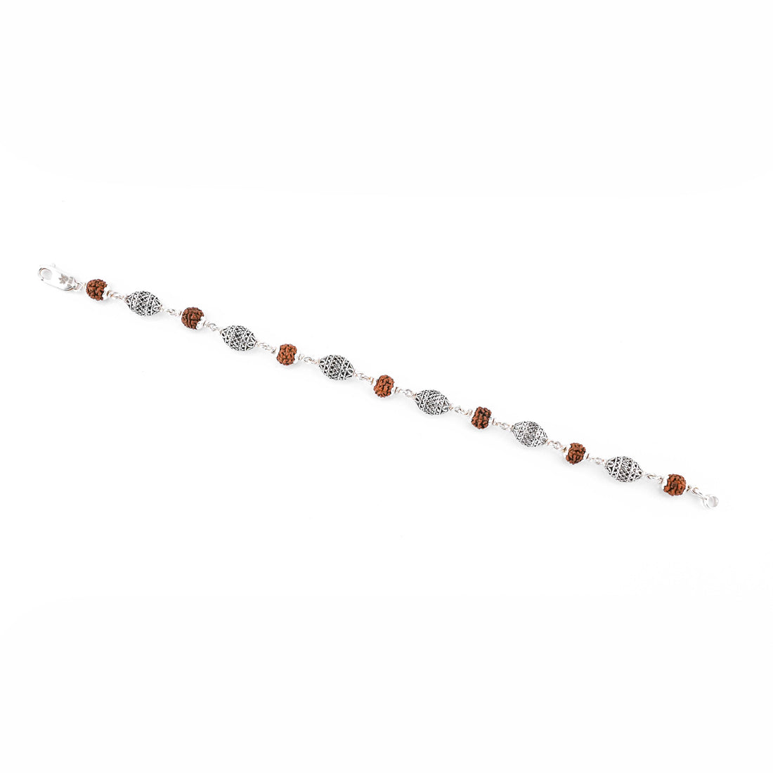 Rudraksha and Cylindrical Silver Beads Bracelet