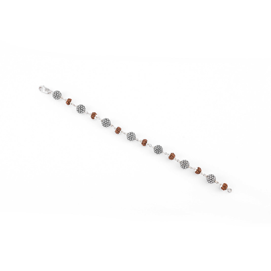 Rudraksha Silver Hollow Round Beads Bracelet.