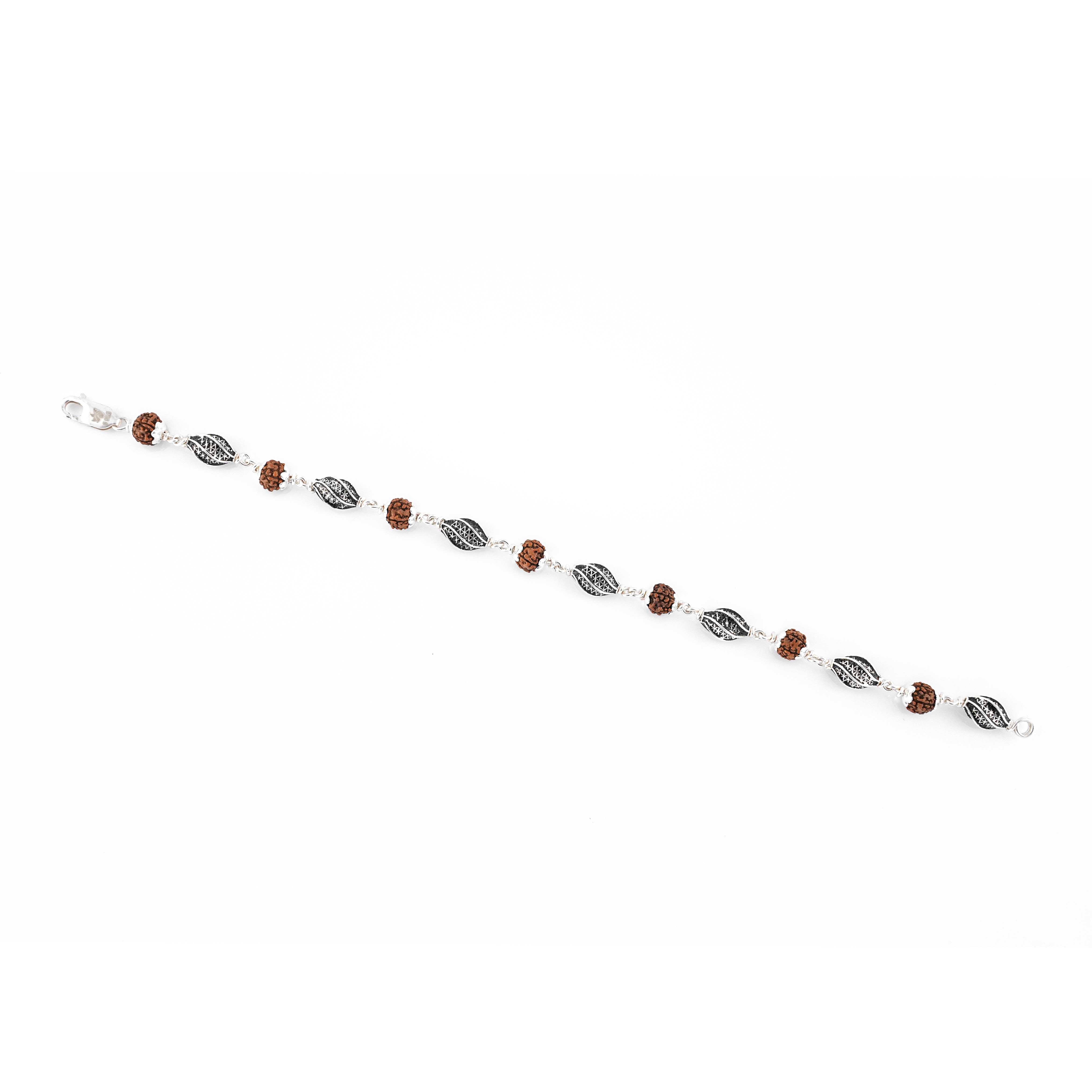Rudraksha 92.5 Silver Marquise Beads Bracelet
