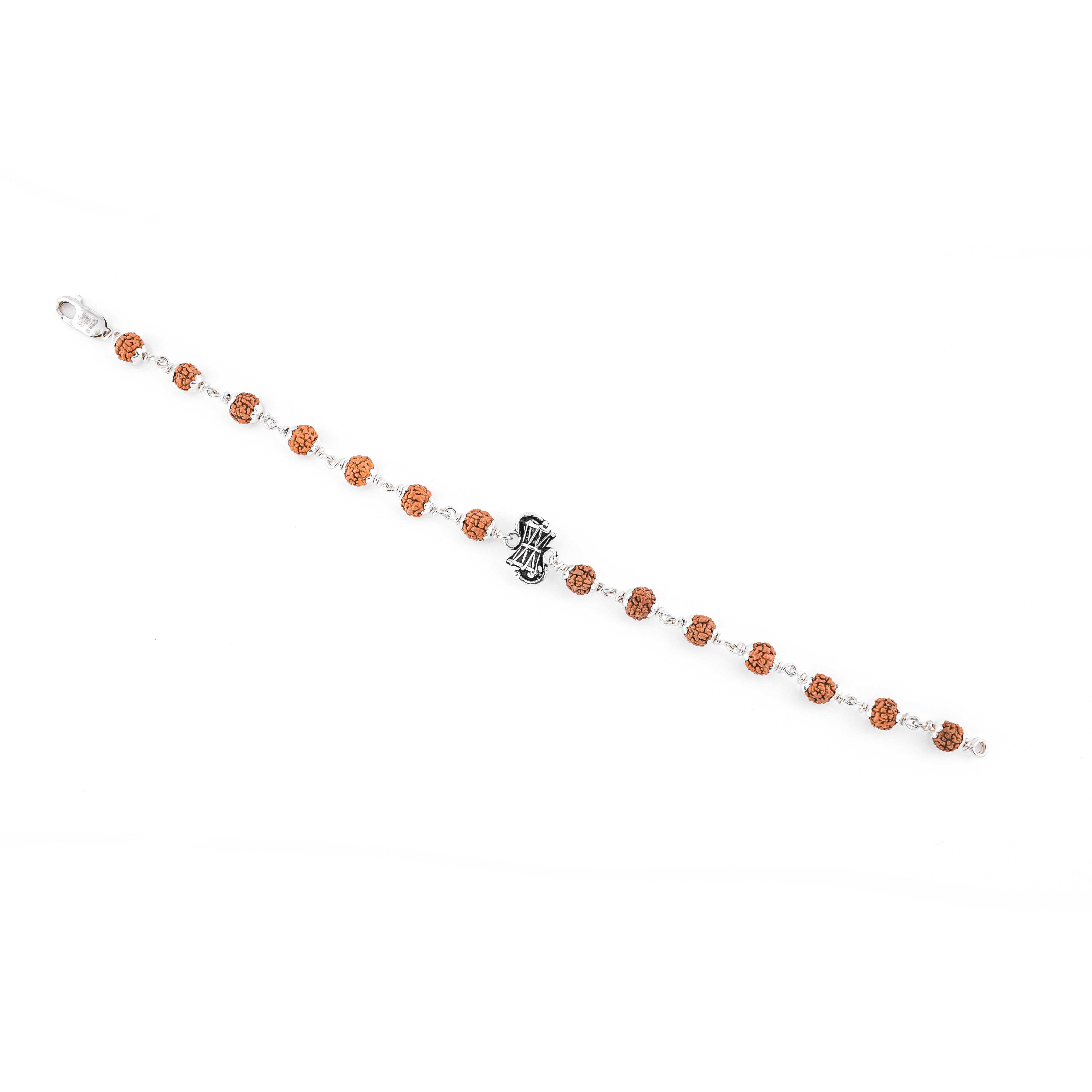 Original Rudraksha Shiva Damru Silver Bracelet