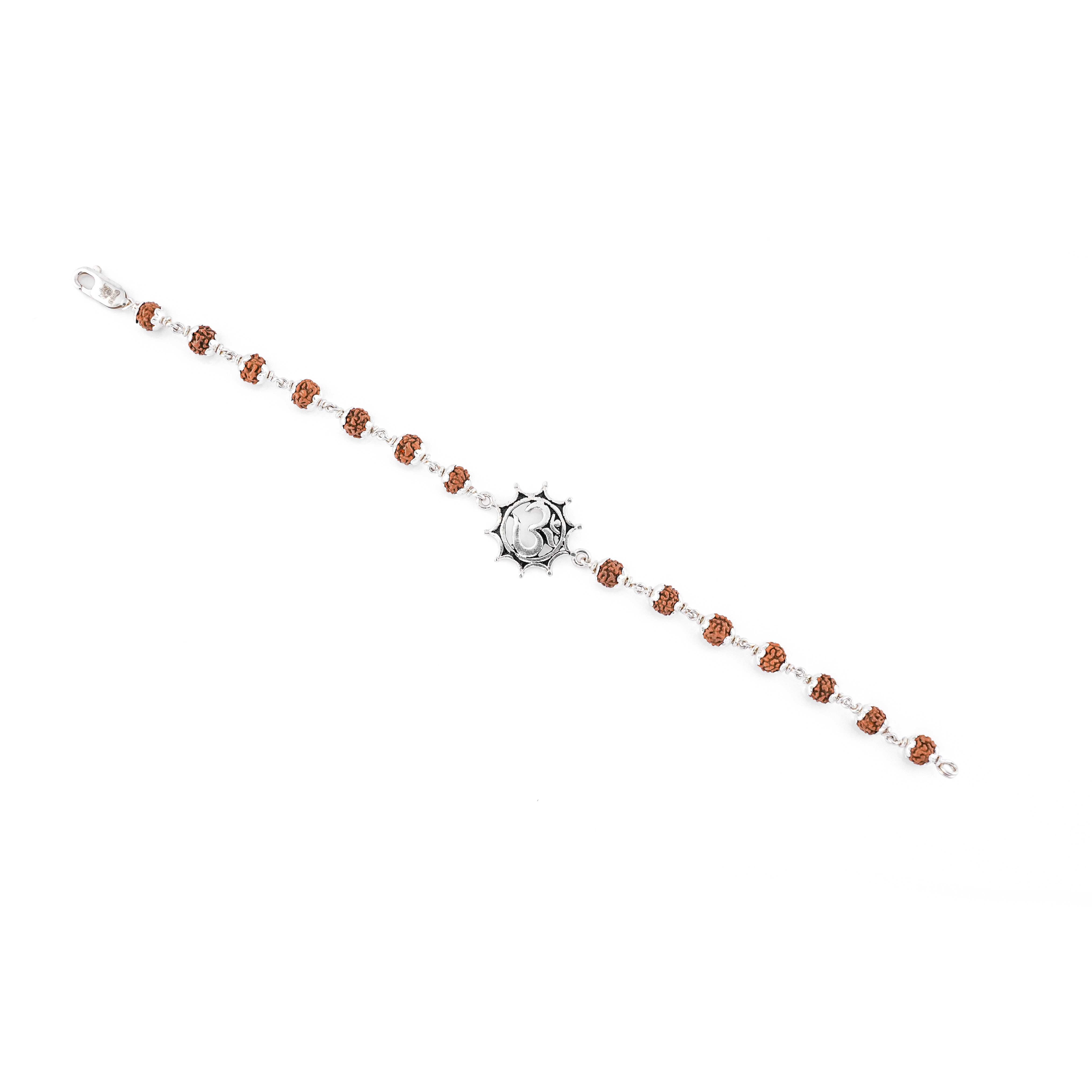Rudraksha Silver Bracelet with Om in Pointed Circle